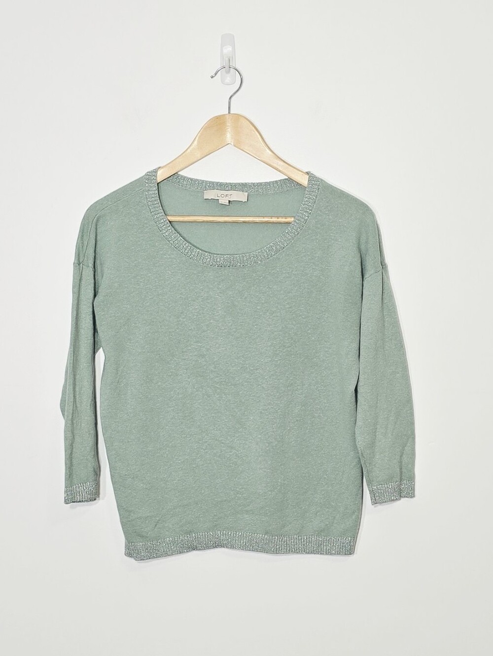 LOFT Mint Green Gold Shimmer Trims Linen Blend Preppy Classic Suze XSmall